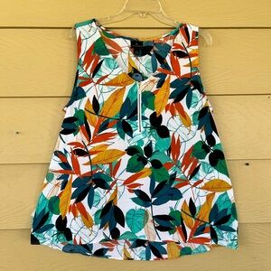Worthington Tropical Leaf Print Top - Teal, Yellow, Black